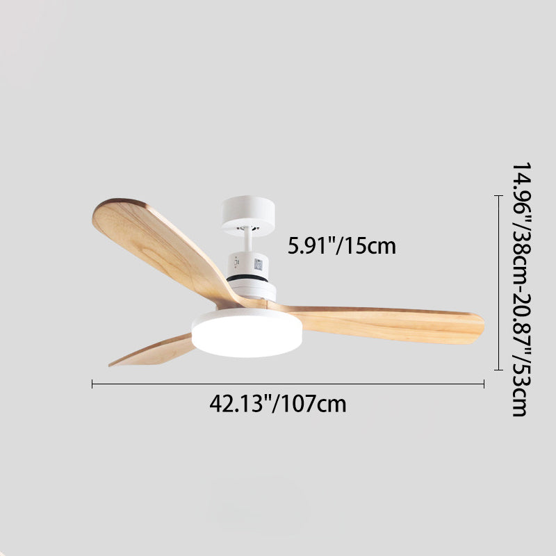 Contemporary Retro Round Glass Shade Wood Blade LED Ceiling Fan Light
