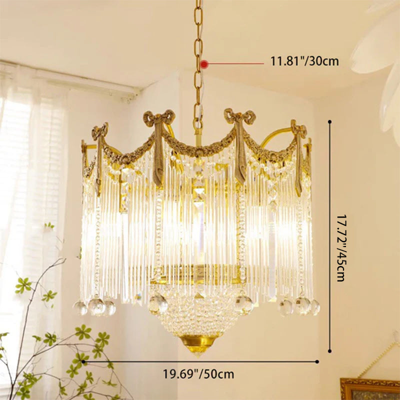 Traditional French Brass Crystal Bow Tie Tassel Chandeliers - 4/6/8 Light for Living Room Lighting