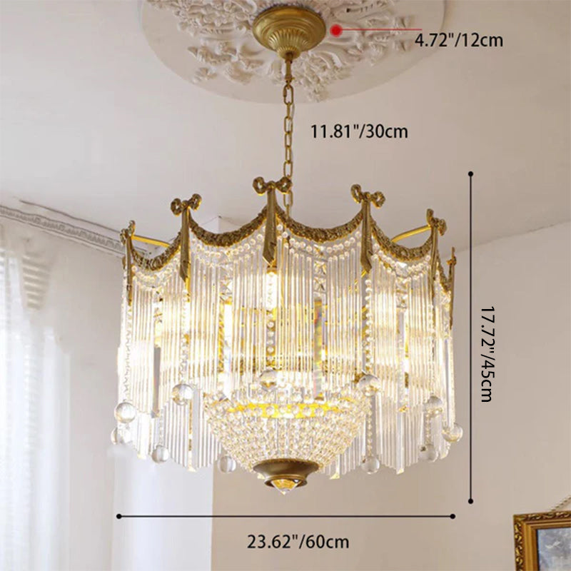 Traditional French Brass Crystal Bow Tie Tassel Chandeliers - 4/6/8 Light for Living Room Lighting