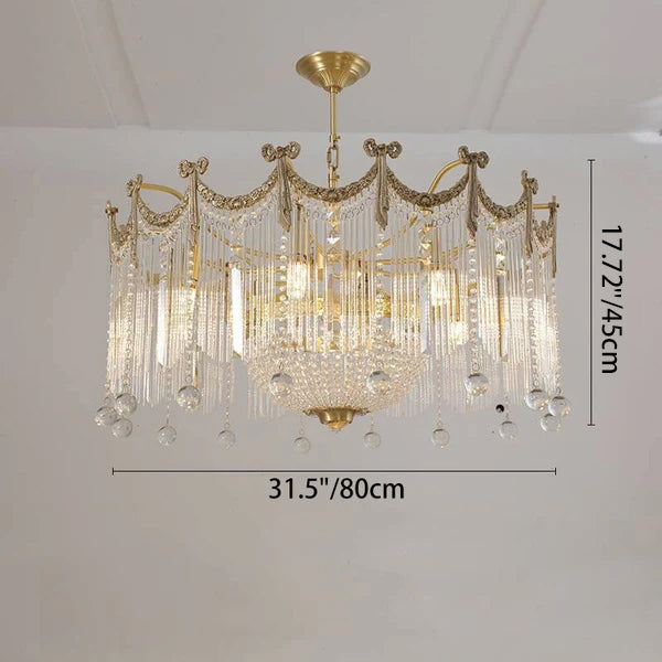Traditional French Brass Crystal Bow Tie Tassel Chandeliers - 4/6/8 Light for Living Room Lighting