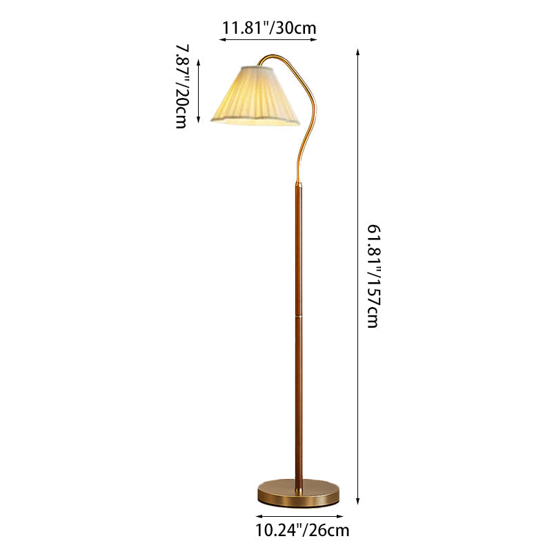 Japanese Vintage Flower Floor Lamp - Solid Wood, Iron, Fabric, 1-Light Design