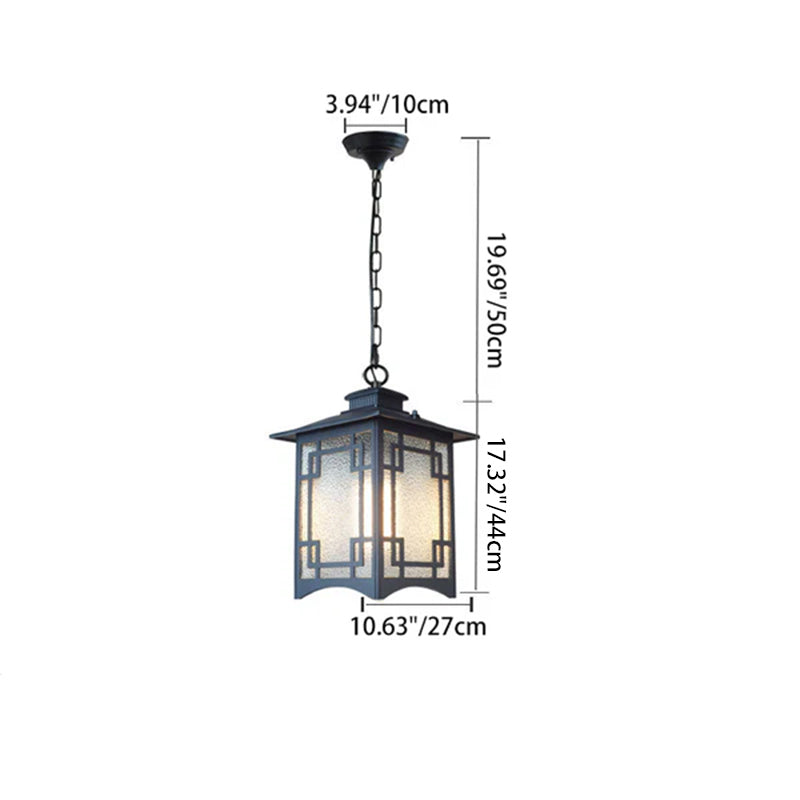 Traditional Chinese Dome Waterproof Aluminum Glass Pendant Light for Outdoor Patio