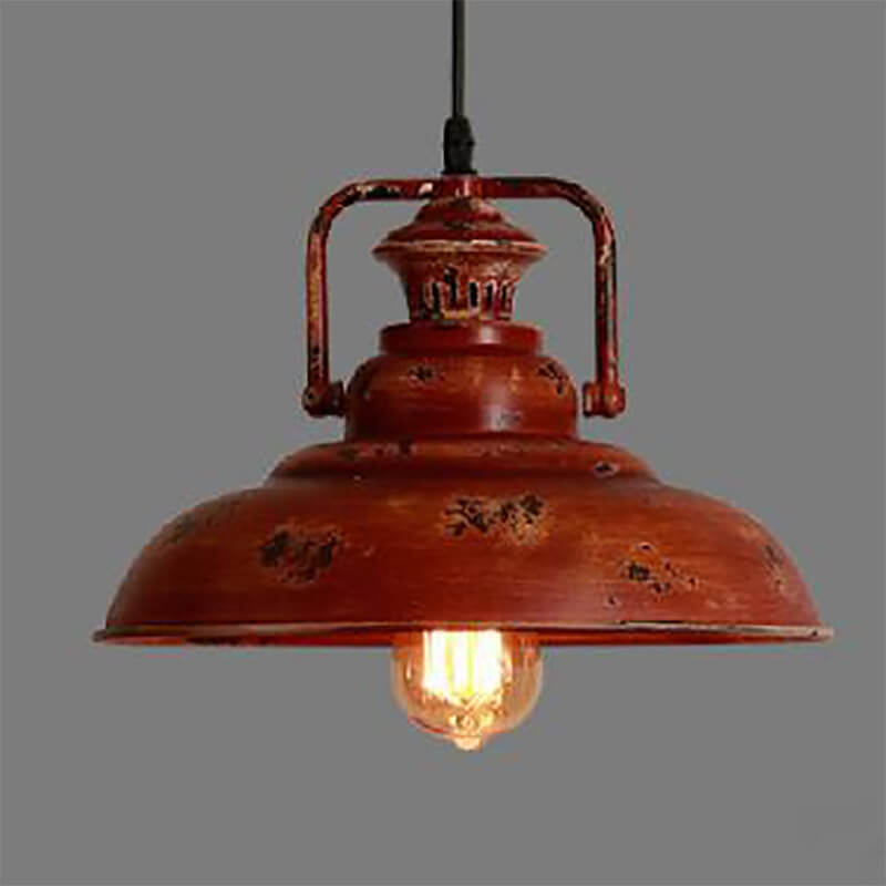 Retro Red Rust Dome Pendant Light - Vintage Industrial Hanging Fixture, Modern Home Decor, Unique Lighting for Kitchen, Dining, or Bar