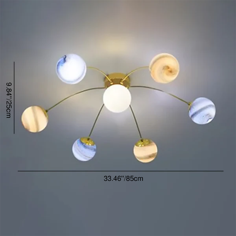 Contemporary Starry Sky 13-Light Semi-Flush Mount Ceiling Light for Bedroom, Iron and Glass Fixture, Modern Moon Design, Elegant Home Lighting