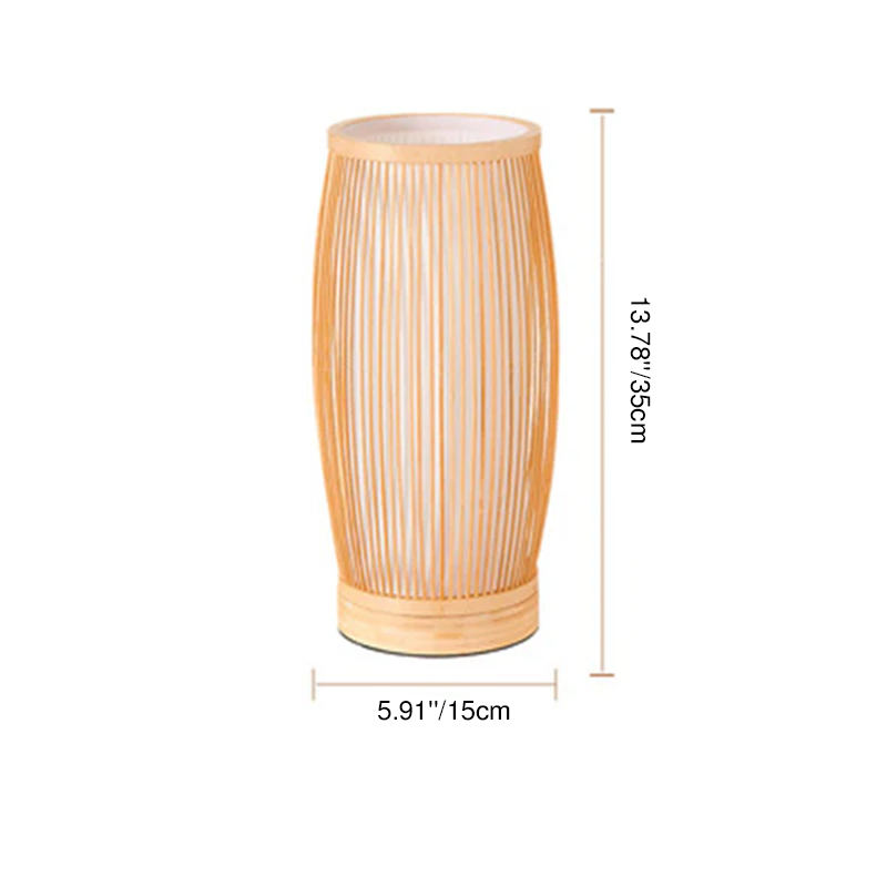 Traditional Japanese Cylinder Bamboo Wood 1-Light Table Lamp for Bedroom, Asian Home Decor Light, Natural Bamboo Lighting, Minimalist Bedroom Lamp, Handcrafted Japanese Style Lamp, Eco-Friendly Table Light, Unique Cylinder Design, Accent Lighting for Home