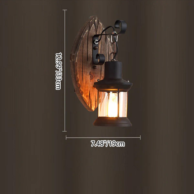 Traditional Farmhouse Wood Disc Wall Sconce - 1-Light Iron Shade Lamp for Dining Room