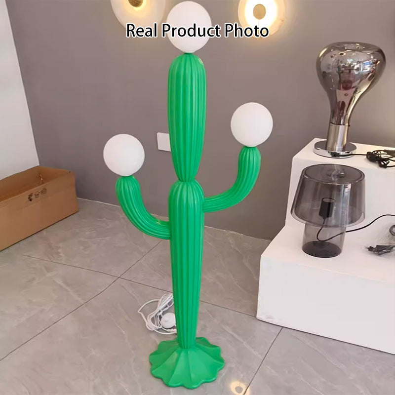 Contemporary Cactus Resin Glass 3-Light Floor Lamp for Living Room