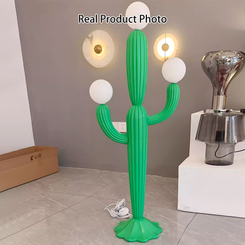 Contemporary Cactus Resin Glass 3-Light Floor Lamp for Living Room