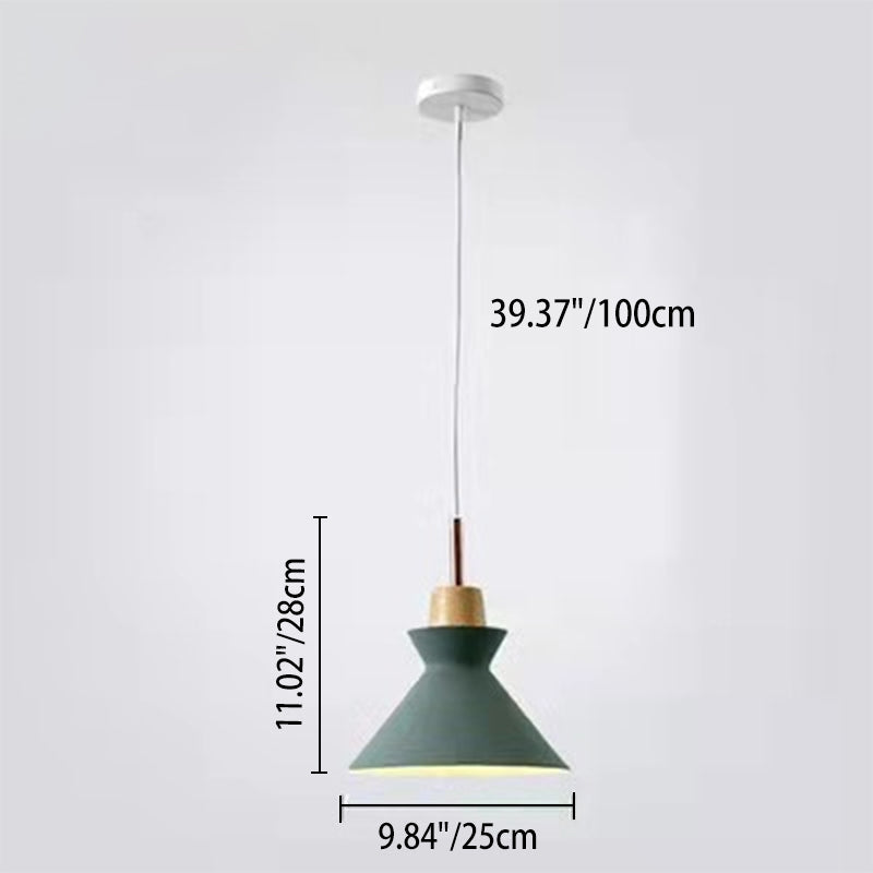 Contemporary Nordic Oak Wood Iron Bell Pendant Light – 1-Light Dome for Living Room