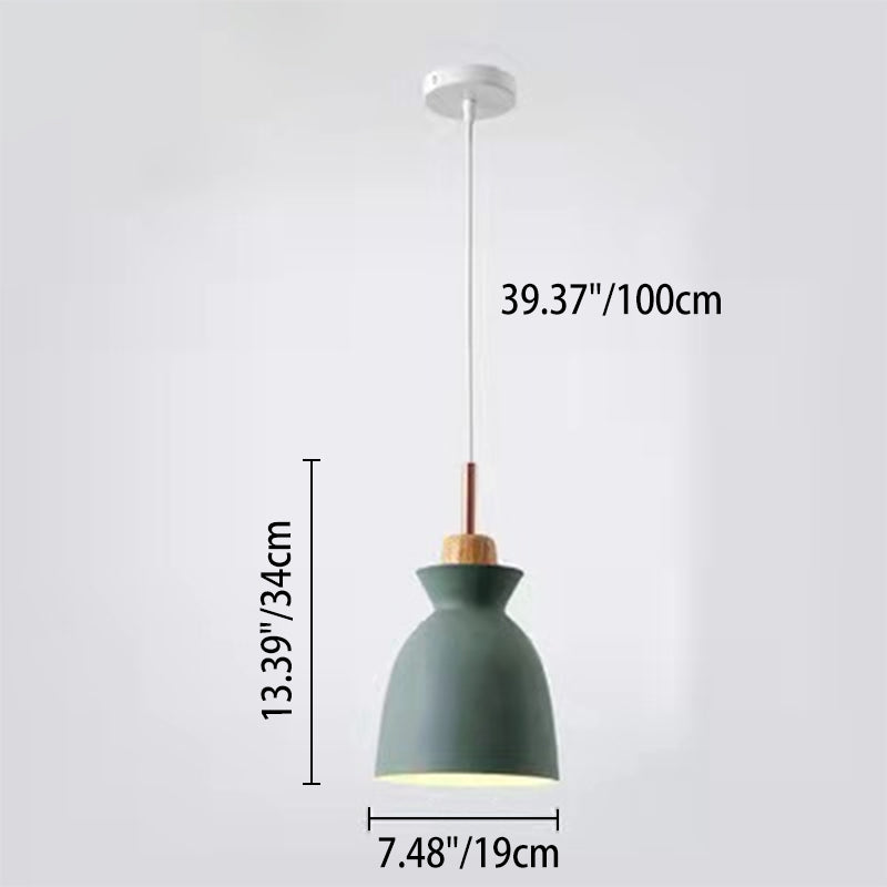 Contemporary Nordic Oak Wood Iron Bell Pendant Light – 1-Light Dome for Living Room