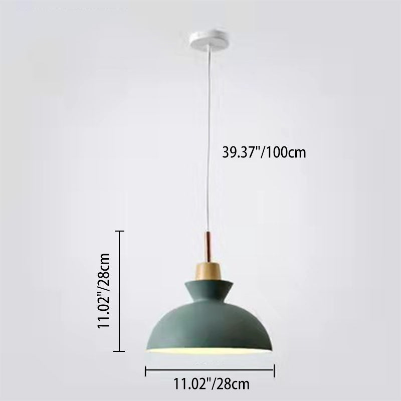 Contemporary Nordic Oak Wood Iron Bell Dome Pendant Light 1-Light Living Room