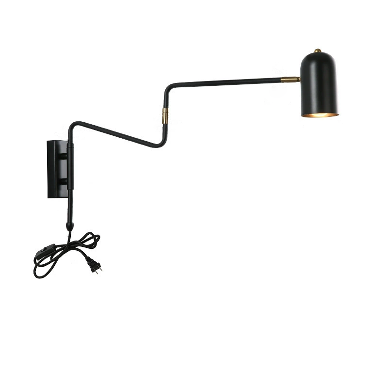 Nordic Iron Cylinder Wall Sconce Lamp - Swing Arm Design for Bedroom