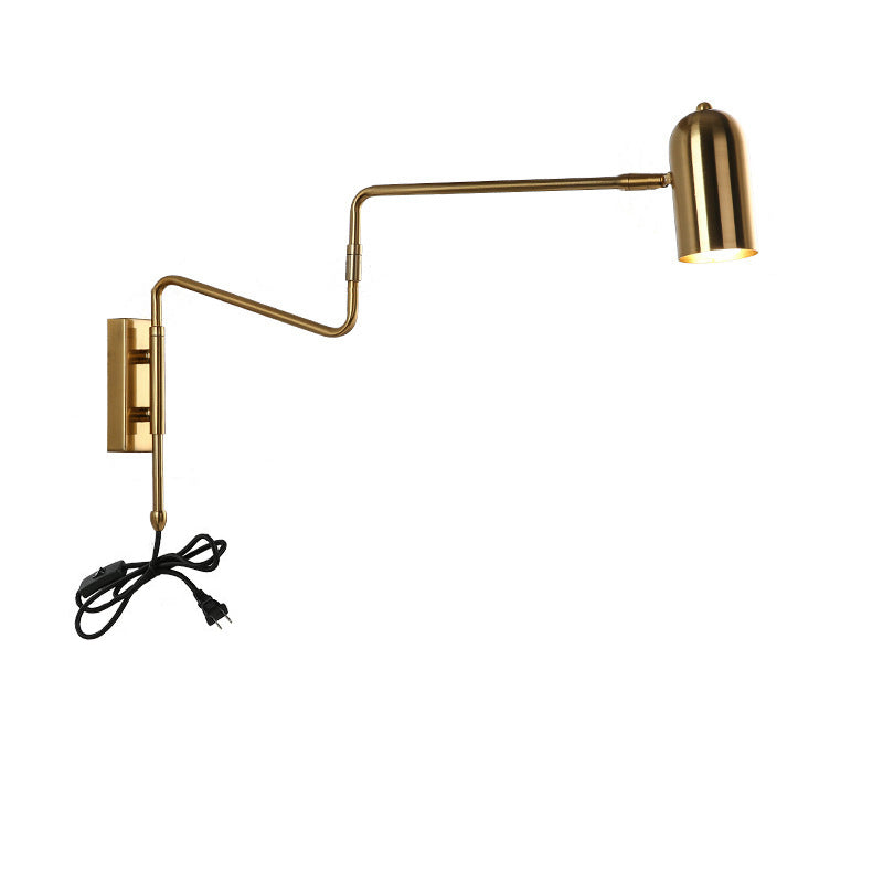 Nordic Iron Cylinder Wall Sconce Lamp - Swing Arm Design for Bedroom