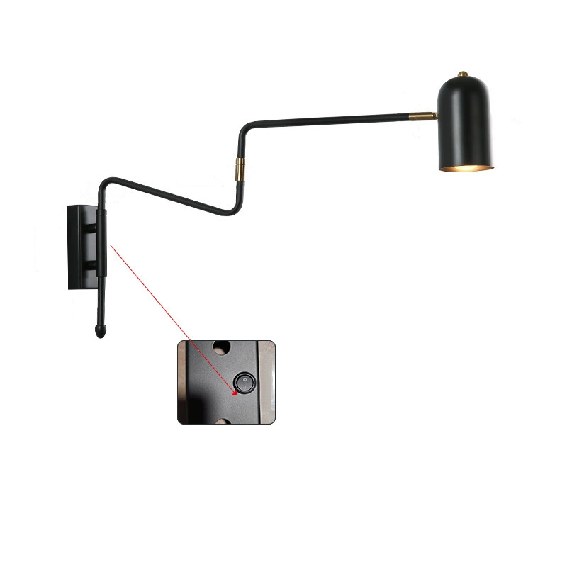 Nordic Iron Cylinder Wall Sconce Lamp - Swing Arm Design for Bedroom