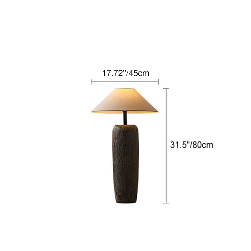 Japanese Wabi-Sabi Ceramic Column Base Floor Lamp - 1-Light Fabric Shade