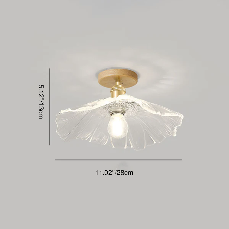 Traditional Chinese Glass Iron Lotus Leaf Semi-Flush Mount Ceiling Light - Living Room Elegance