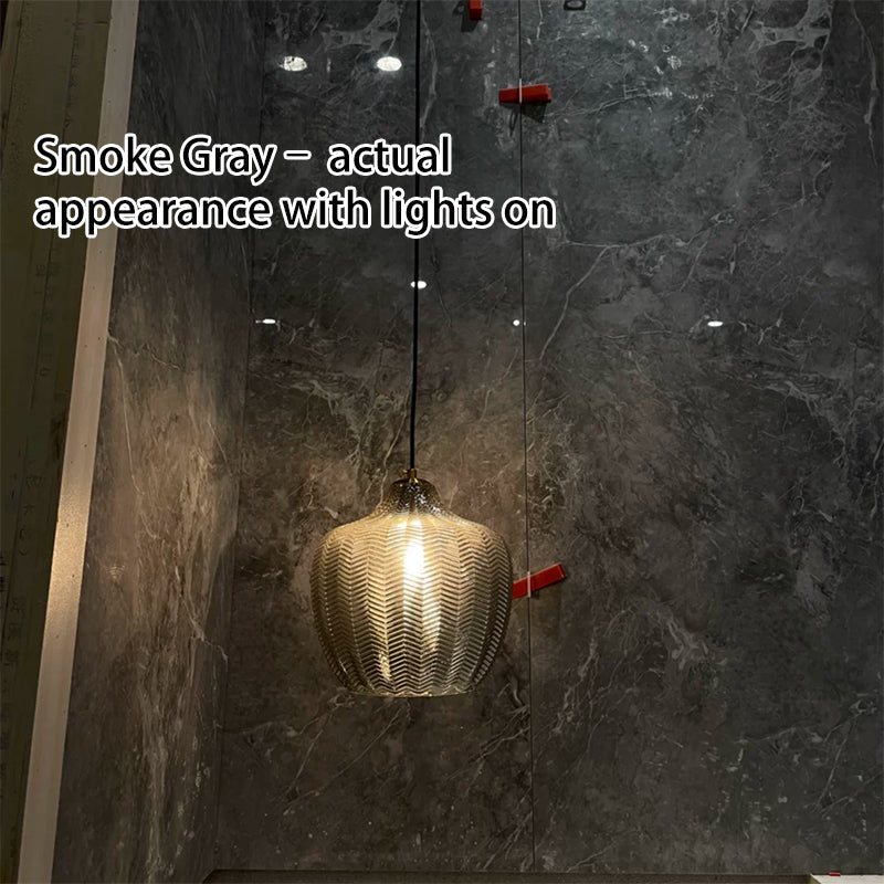 Nordic Textured Wavy Glass Pendant Light - 1-Light Barrel Fixture