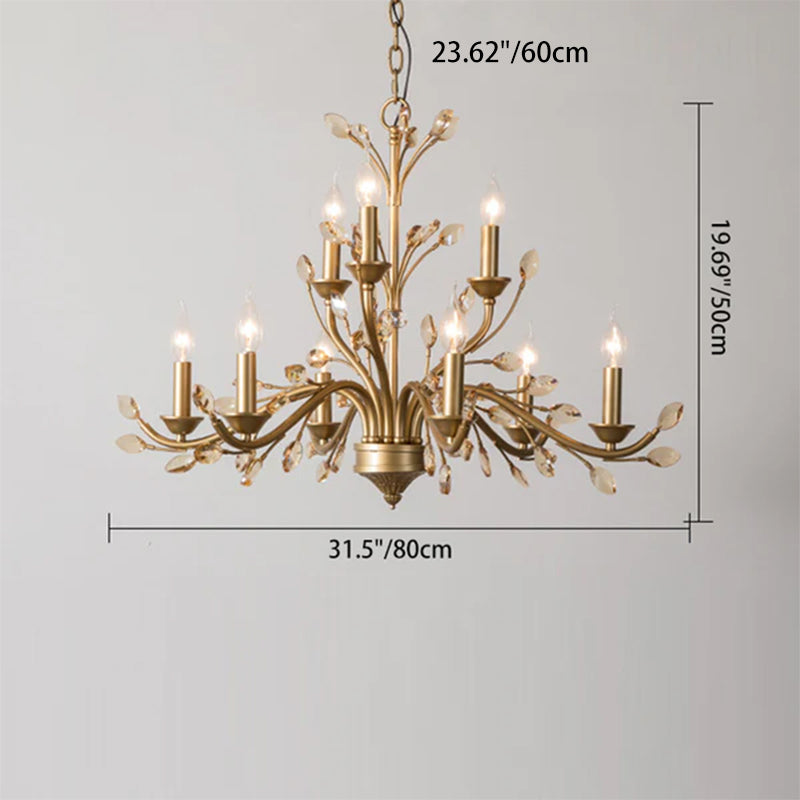 Traditional French Iron & Crystal Branch Chandelier - 6/9/12 Light Options for Living Room & Bedroom Decor