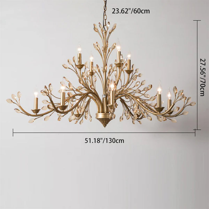 Traditional French Iron & Crystal Branch Chandelier - 6/9/12 Light Options for Living Room & Bedroom Decor