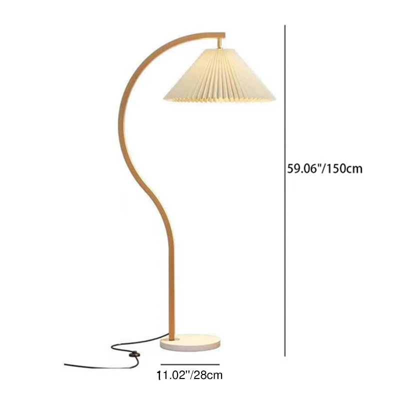 Modern Minimalist Pleated Fabric & Curved Iron 1-Light Floor Lamp for Living Room