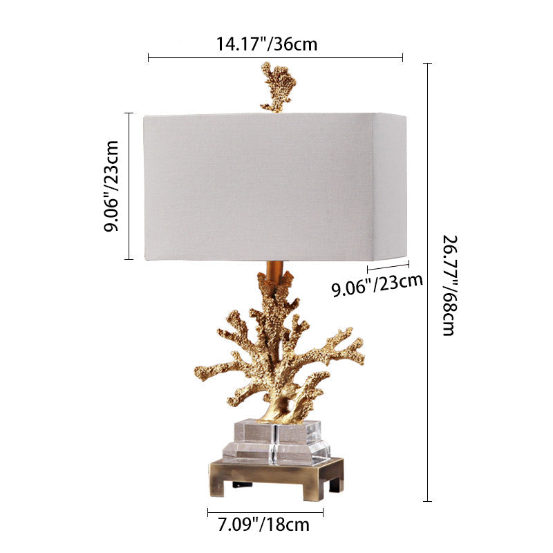 Modern Art Deco Linen Resin Coral Base Table Lamp - 1-Light, Stylish Bedroom Lighting