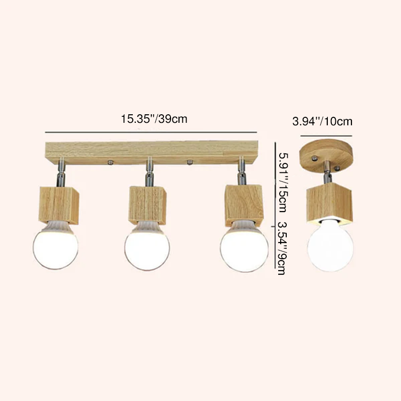 Modern Minimalist Ash Wood Iron Square Flush Mount Ceiling Light - 1/3 Light Fixture for Living Room