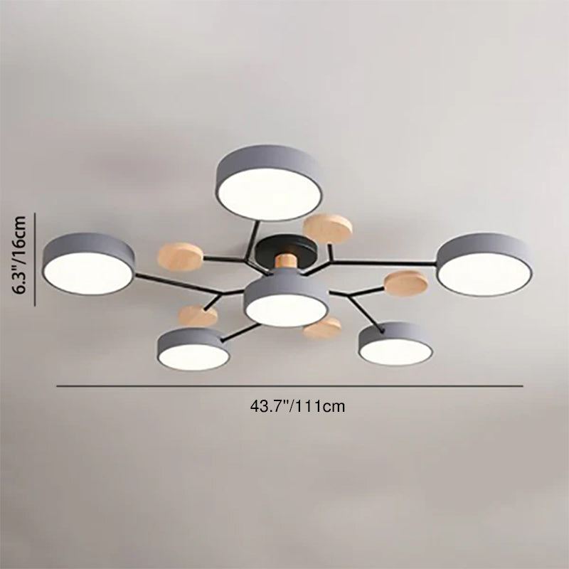 Contemporary Scandinavian Round LED Semi-Flush Mount Ceiling Light for Living Room