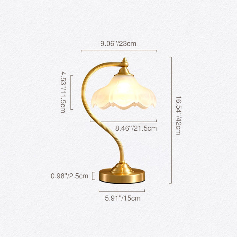 Vintage Copper Glass Petal Shade 1-Light Table Lamp for Bedroom