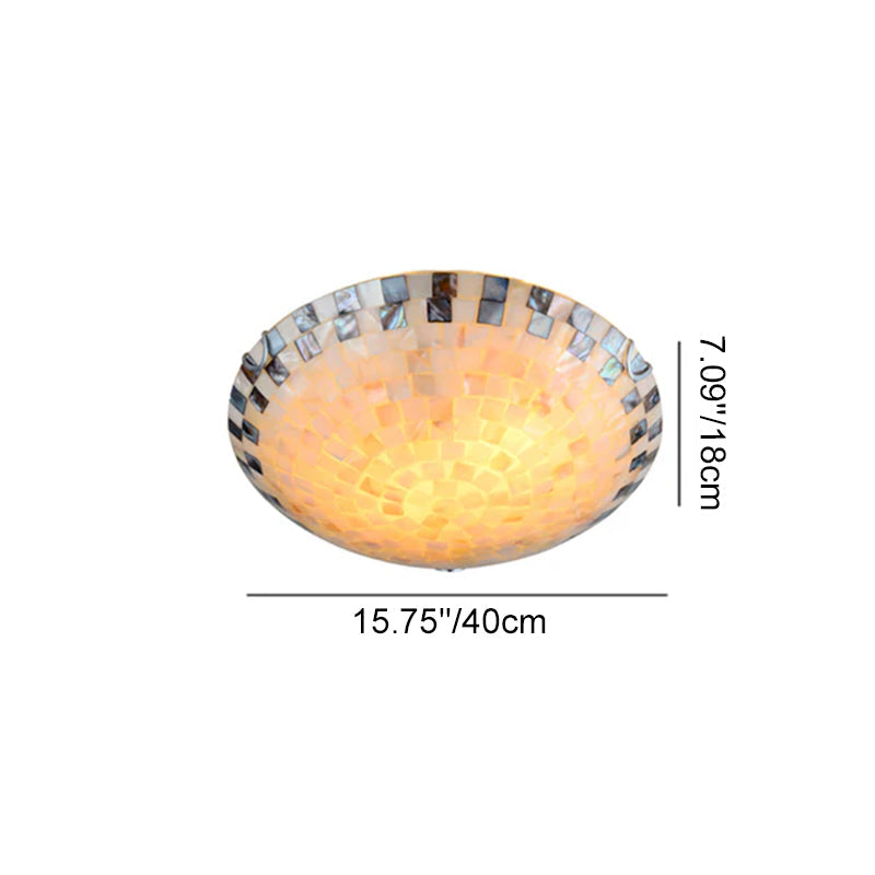 Tiffany Mediterranean Mosaic Shell LED Flush Mount Light for Living Room