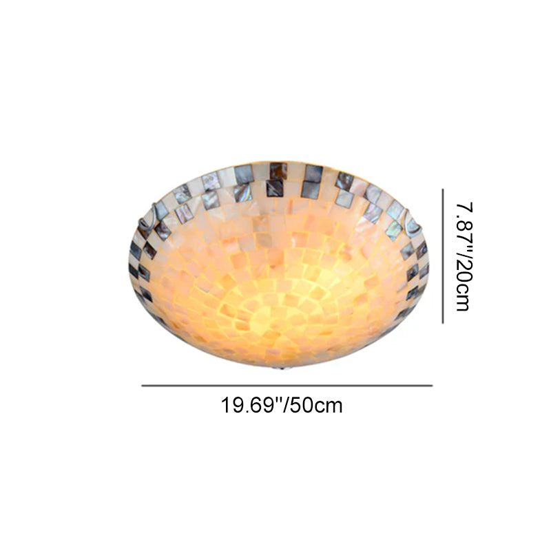 Tiffany Mediterranean Mosaic Shell LED Flush Mount Light for Living Room
