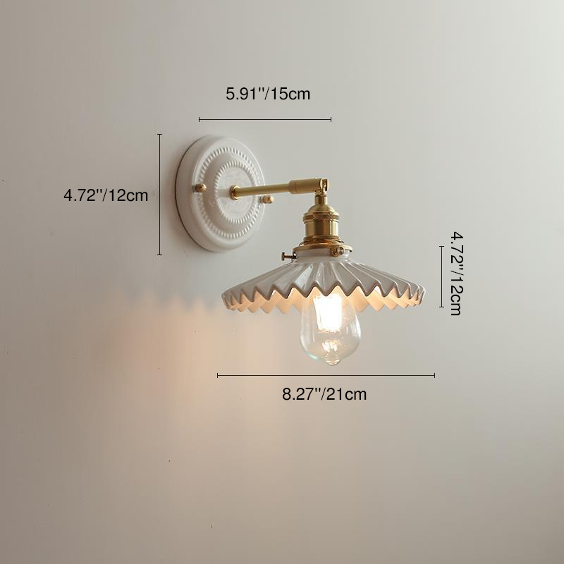 Traditional Vintage Round Ceramic Brass Wall Sconce Lamp for Living Room