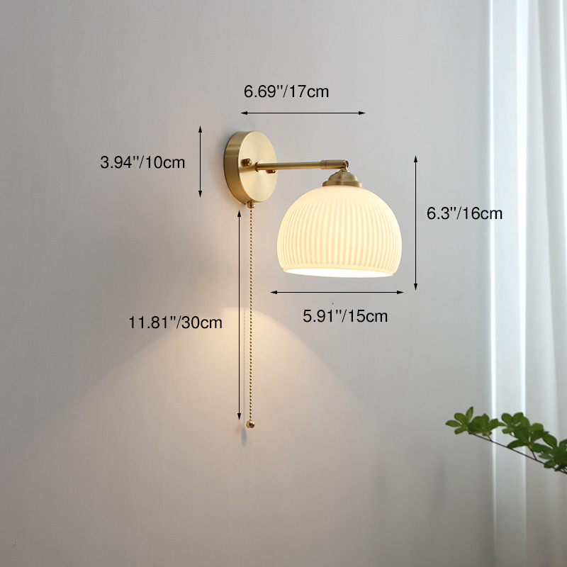 Contemporary Nordic Striped White Glass Brass Wall Sconce 1-Light Bedroom Lamp