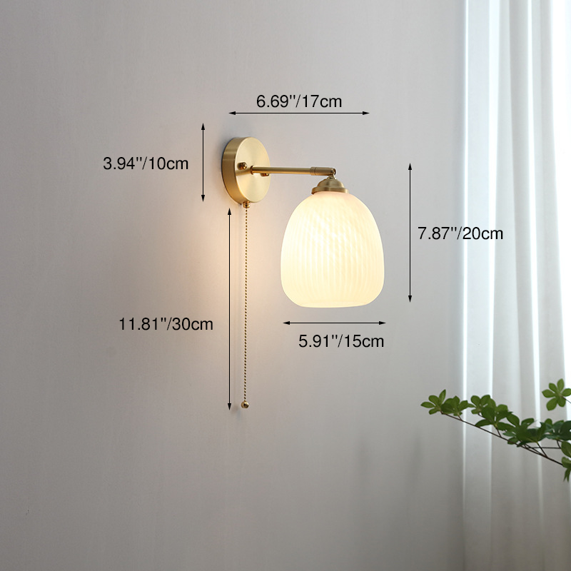 Contemporary Nordic Striped White Glass Brass Wall Sconce 1-Light Bedroom Lamp