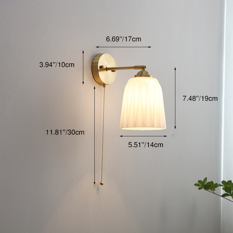 Contemporary Nordic Striped White Glass Brass Wall Sconce Lamp for Bedroom