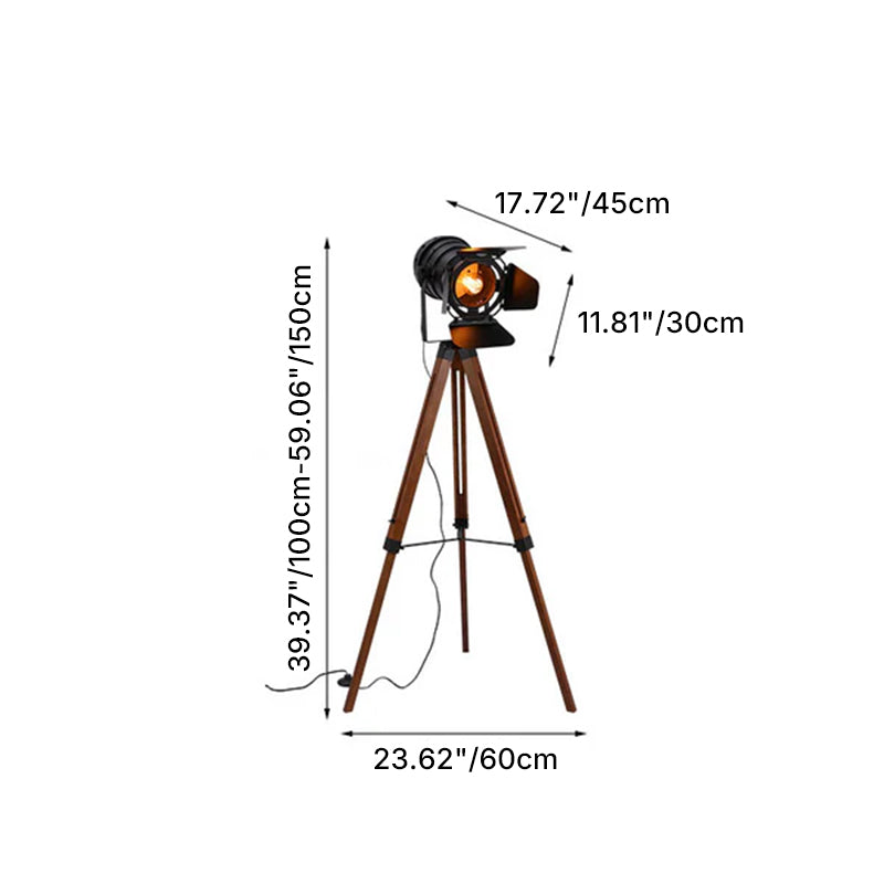 Contemporary Industrial Vintage Solid Wood Iron Tripod Floor Lamp for Living Room