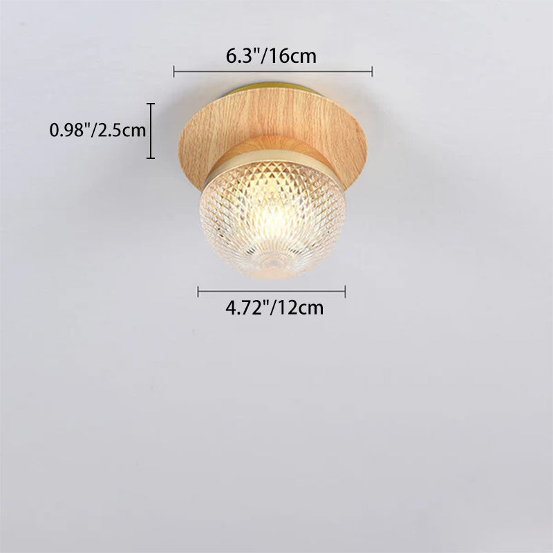 Traditional Japanese Glass Iron Woodgrain Semi-Flush Mount Ceiling Light