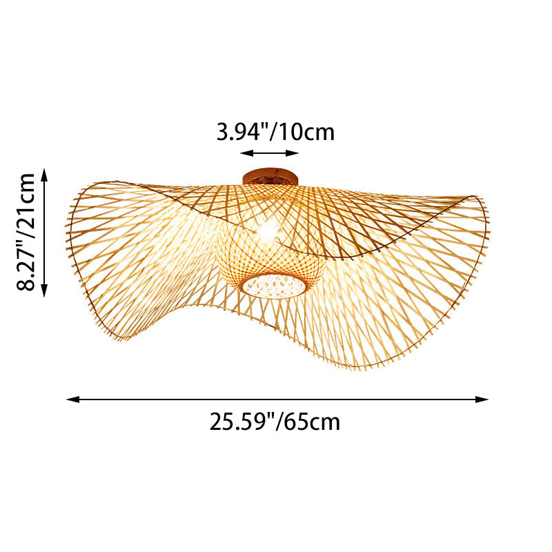 Traditional Japanese Bamboo Weaving 1-Light Semi-Flush Mount Ceiling Light for Bedroom