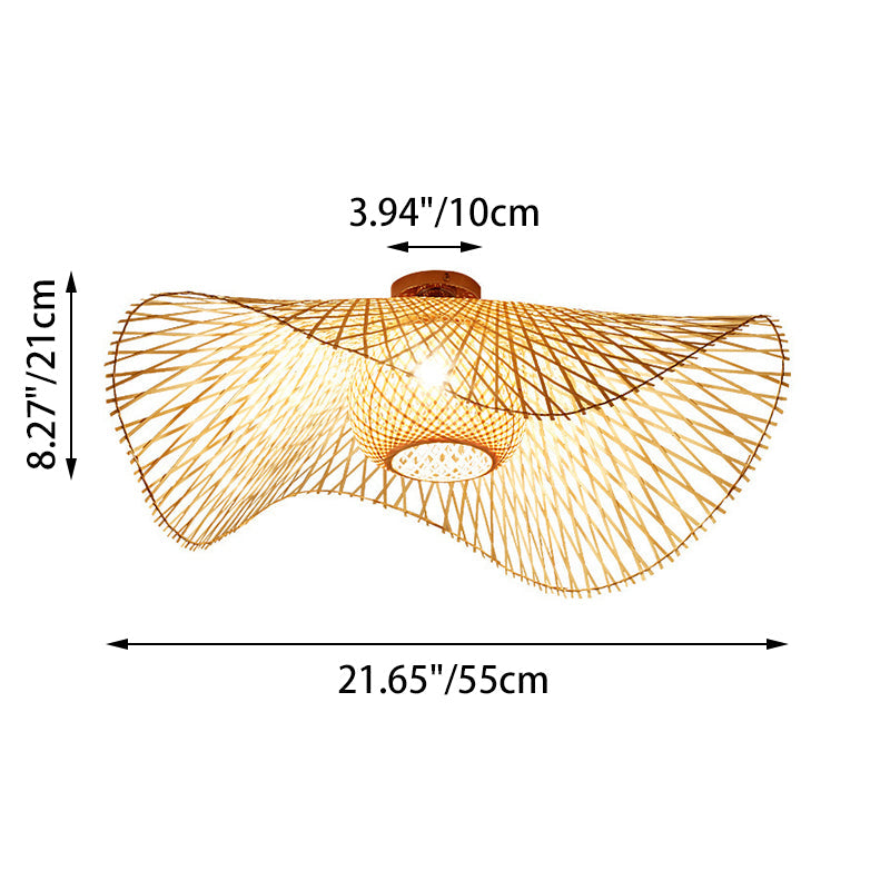 Traditional Japanese Bamboo Weaving 1-Light Semi-Flush Mount Ceiling Light for Bedroom