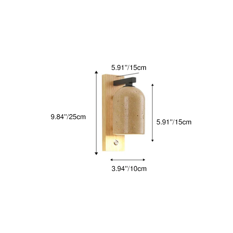 Traditional Japanese Yellow Travertine Wall Sconce Lamp - Solid Wood Base, 1-Light Design for Bedroom