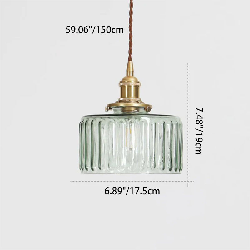 Traditional Japanese Brass Round Jar Pendant Light for Living Room