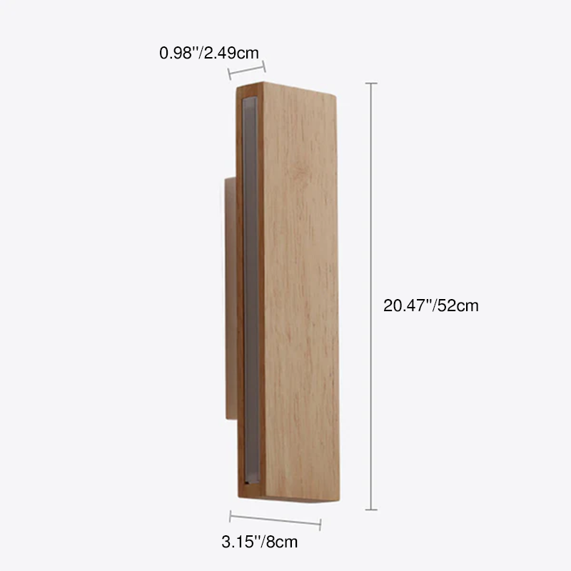 Contemporary Nordic Log Rectangular LED Wall Sconce - Rotatable Solid Wood & Acrylic Lamp