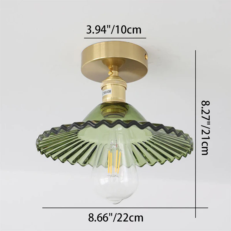 Vintage Glass Iron Lotus Semi-Flush Mount Ceiling Light