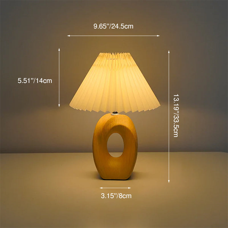 Traditional Japanese Pleated Shade LED Table Lamp - Wood Grain Ceramic Base for Bedside Lighting