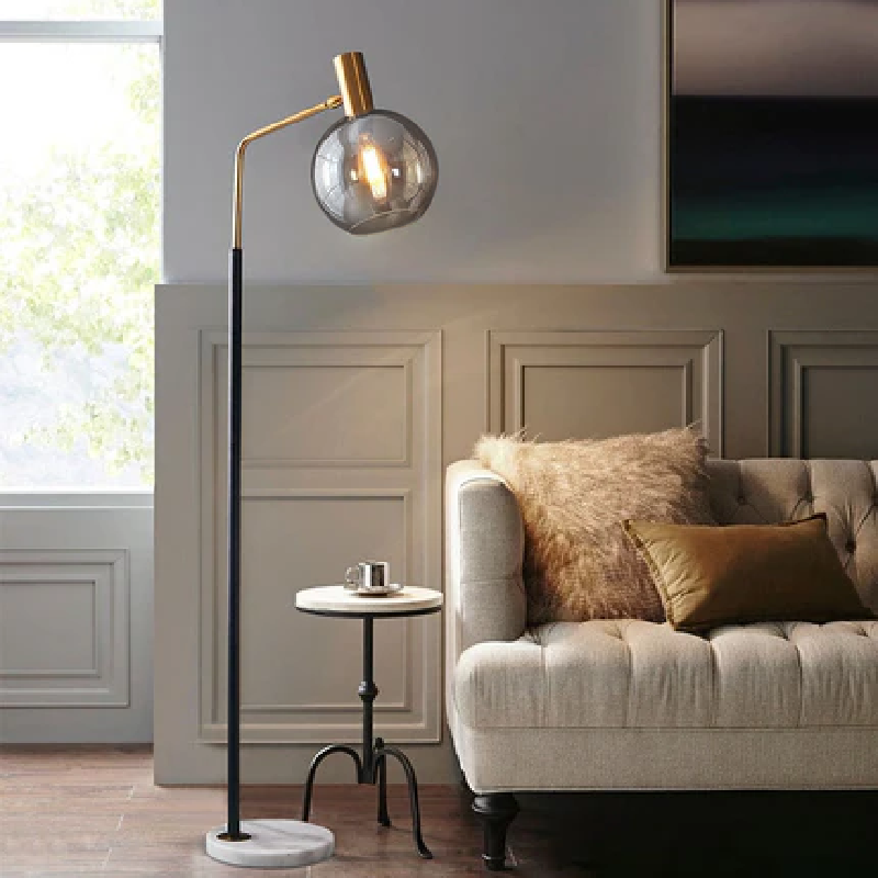 Contemporary Nordic Glass Dome Shade Marble Base Floor Lamp - Living Room Lighting