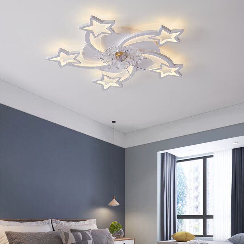 Scandinavian Modern LED Flush Mount Ceiling Fan Light - Star Line Design, Acrylic & Plastic, Stylish Home Lighting