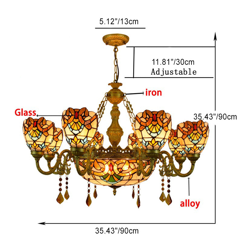 Traditional Tiffany Bead Dome Baroque Chandelier - 8/11 Light Iron and Glass Alloy for Living Room
