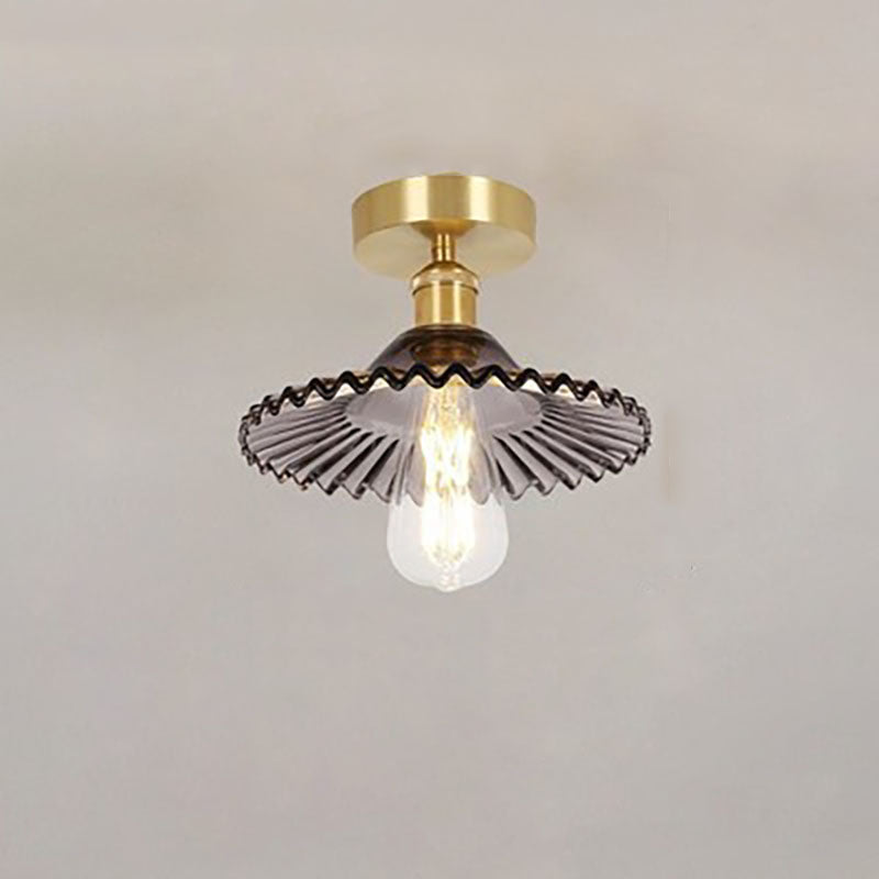 Vintage Glass Iron Lotus Semi-Flush Mount Ceiling Light