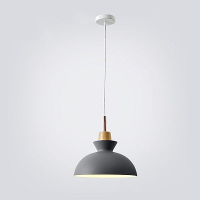 Contemporary Nordic Oak Wood Iron Bell Dome Pendant Light 1-Light Living Room