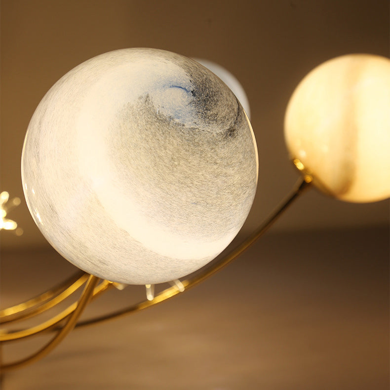 Contemporary Starry Sky 13-Light Semi-Flush Mount Ceiling Light for Bedroom, Iron and Glass Fixture, Modern Moon Design, Elegant Home Lighting