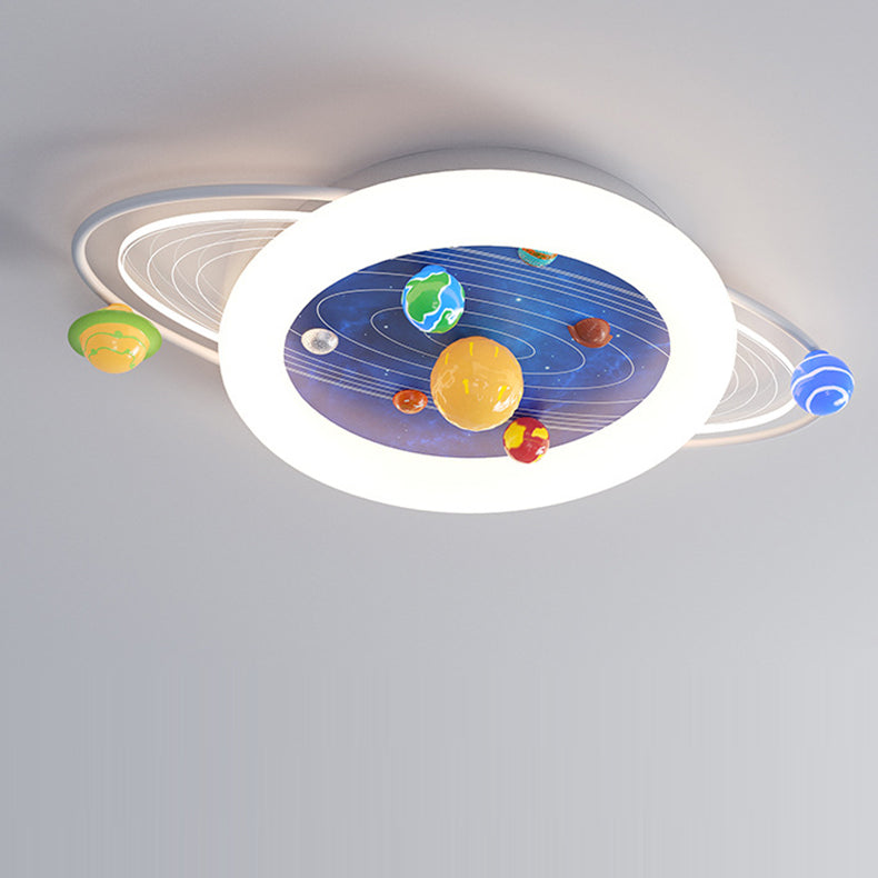 Modern Minimalist Children's Round Planet Iron Resin Acrylic LED Flush Mount Ceiling Light for Bedroom, Nursery Lighting, Kids Room Decor, Space-Themed Fixture, Energy-Efficient LED, Stylish Home Lighting, Contemporary Ceiling Light, Safe For Kids, Adjust